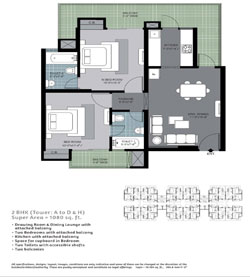 2BHK Super area 1080