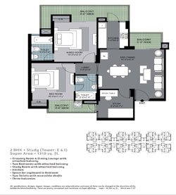 2BHK Study Super area 1310