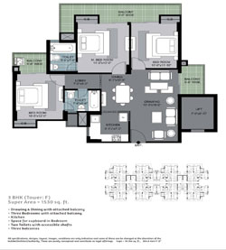3BHK Super area 1530