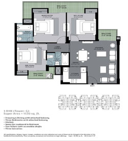 3BHK Super area 1530